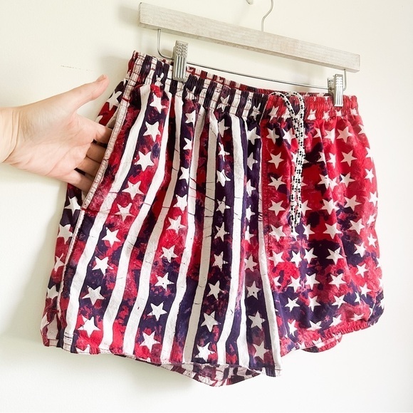 Newport Blue Vintage Red White Blue American Flag Swim Trunks Shorts sz large - Picture 7 of 7